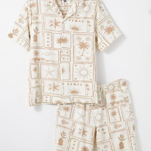 Malibu Mens 2 Pc Tropical Stretch Shorts Set