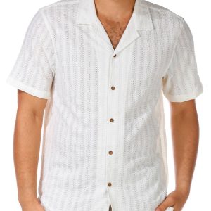 Distortion Men's Short Sleeve Textured Button Down Shirt