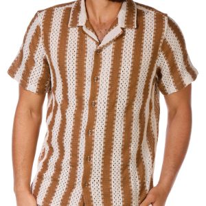 Distortion Men's Short Sleeve Striped Open Weave Shirt