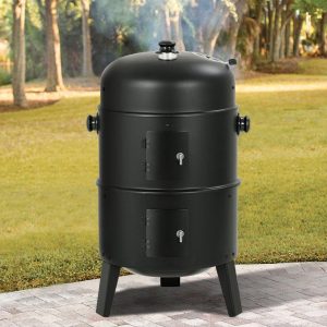 Big Horn 16 in. Black Powder-Coated Steel Smoker Grill