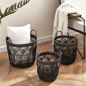 Baum 3 Pc. Round Faux Wicker Storage Bins With Handles
