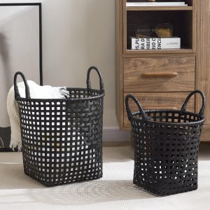 Baum 2 Pc. Open Crosshatch Weave Bamboo Storage Bins