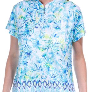Coral Bay Golf Petite Print 1/4 Zip Short Sleeve Top