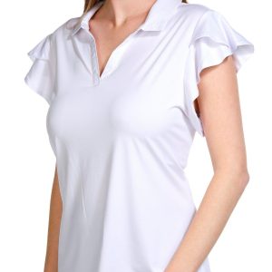 Lillie Green Womens Flutter Tier Short Sleeve Golf Top