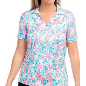 Coral Bay Golf Womens Coral Print 1/4 Zip Golf Polo Shirt