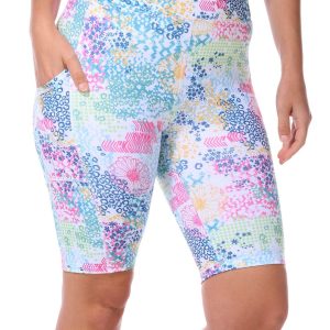 Brisas Womens 9.5 in. Palms Print Pocket Bike Shorts