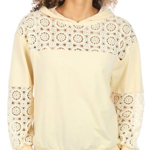 Jantzen Womens Solid Open Knit Long Sleeve Hoodie