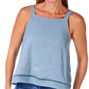 Bunulu Womens Solid Sleeveless Crochet Trim Tank Top