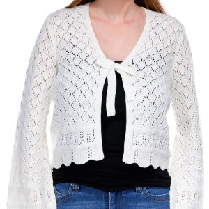 Greige Womens Long Sleeve Crochet Cardigan