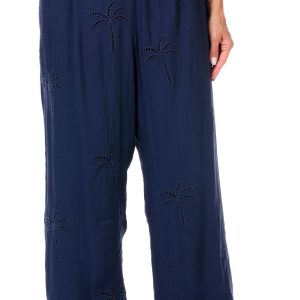 Bunulu Womens Wide Leg Palm Eyelet Pull On Pants