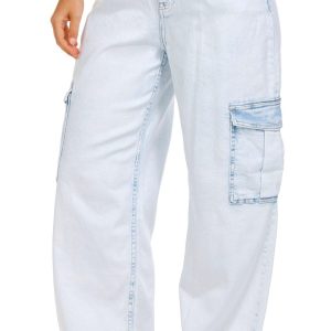 DKNY Womens High Rise Wide Leg Cargo Jeans