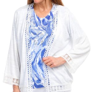 Onque Casual Womens Long Sleeve Lace Trim Cardigan