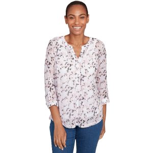Hearts of Palm Womens 3Q Sleeve Floral Blouse