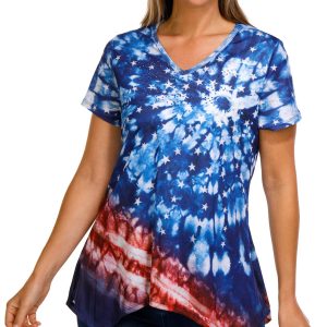 OneWorld Womens Embellished Printed Short Sleeve Top