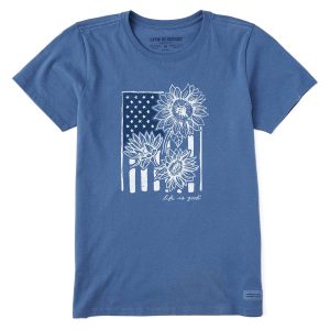 Life Is Good Womens Americana Sunflower Flag Graphic Tee