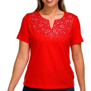 Coral Bay Womens Split Neck Americana Star Top