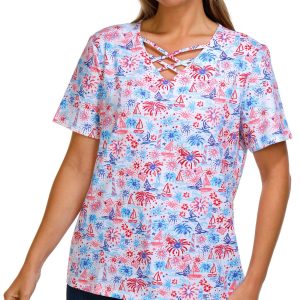Coral Bay Womens Americana Criss Cross Neck Top