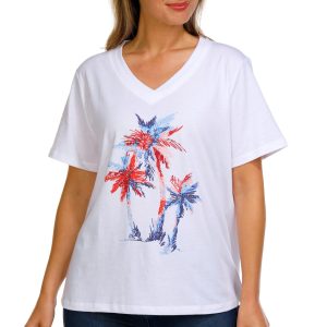 Coral Bay Womens V-Neck RWB Palms Top