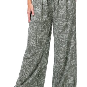 Kaktus Women's Wide Leg Green Palm Pull On Pants