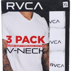 RVCA Mens 3 Pk V-Neck White Tees T-Shirts
