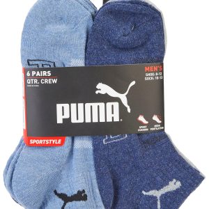 Puma Mens 6-Pr. 1/2 Terry Quarter Crew Sportstyle Socks