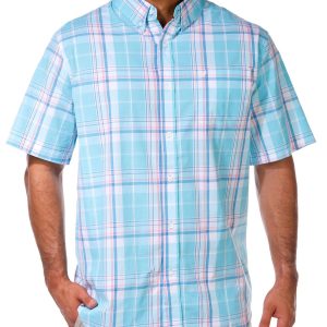 Chaps Mens Short Sleeve Plaid Button Down Shirt