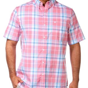 Chaps Mens Short Sleeve Plaid Button Down Shirt