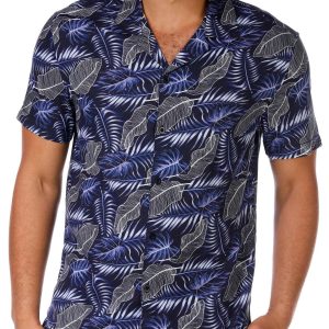 Report Collection Men's Leaf Print Button Down Shirt