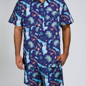 Reel Legends Mens Florida Printed Swim Button Up Top