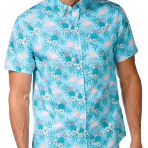 ANGLR Men's Short Sleeve Floral Flamingo Button Down Shirt