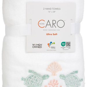 Caro Home 2 Pk Sea Turtle Embroidery Ultra Soft Hand Towels