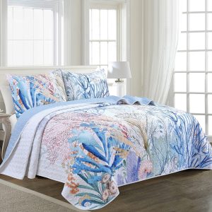 Coastal Home 3 Pc Engineered Coral Brush Quilt Set