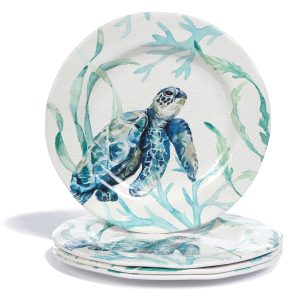 Coastal Home 4 Pk Sea Turtles Melamine Salad Plates