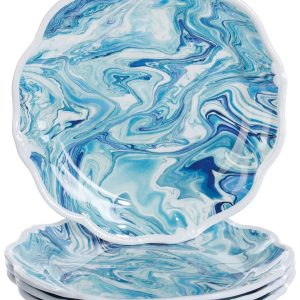 Coastal Home 4 Pk Marble Melamine Dinner Plates