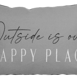 Lush Home 18 in Outside Happy Place Script Lumbar Pillow