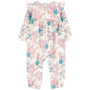 Carters Baby Girls Floral Jersey Long Sleeve Jumpsuit