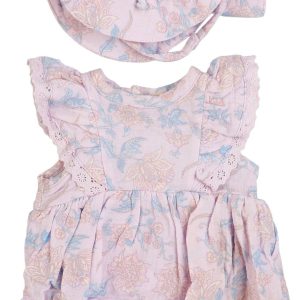 Jessica Simpson Baby Girls 2 Pc Floral Romper with Hat Set