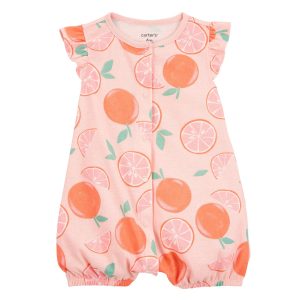 Carters Baby Girls 1-Piece Ruffled Sleeve Orange Romper