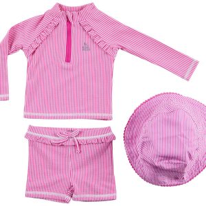 Eddie Bauer Baby Girls 3 Pc Stripe Rash Guard Swim Set