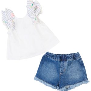 Habitual Baby Girls 2 Pc Denim Fringe Shorts Set