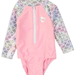 Floatimini Baby Girls Zipped Long Sleeve One Piece Swimsuit