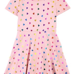 DOT & ZAZZ Toddler Girls Rainbow Heart Short Sleeve Dress