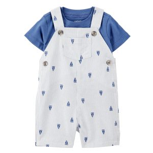 Carters Baby Boys 2 Pc Sailboat Shortall Set