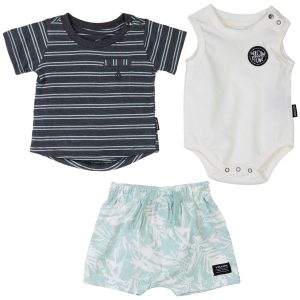 Volcom Baby Boys 3 Pc Bodysuit Shorts T-Shirt Set
