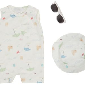 Toby NYC NB Boy 3 Pc Romper with Hat & Sunglasses Set