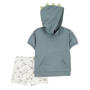 Carters Baby Boys  2-Piece Dinosaur Hooded Outfit Set