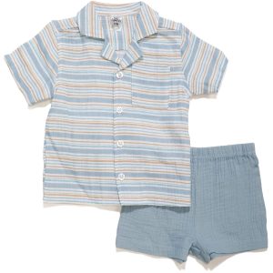 Baby Essentials Baby Boys 2 Pc Collard Shirt & Shorts Set