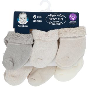 Gerber Baby 6 Pk Solid Wiggle Proof Socks