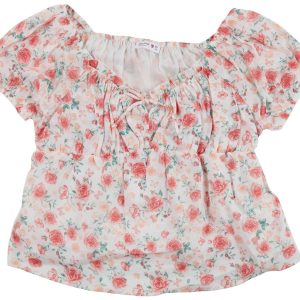 Beautees Little Girls Crochet Puff Sleeve Top