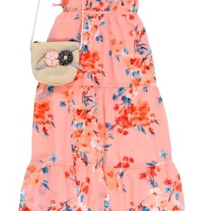 Speechless Big Girls Coral Floral Maxi Dress With Purse